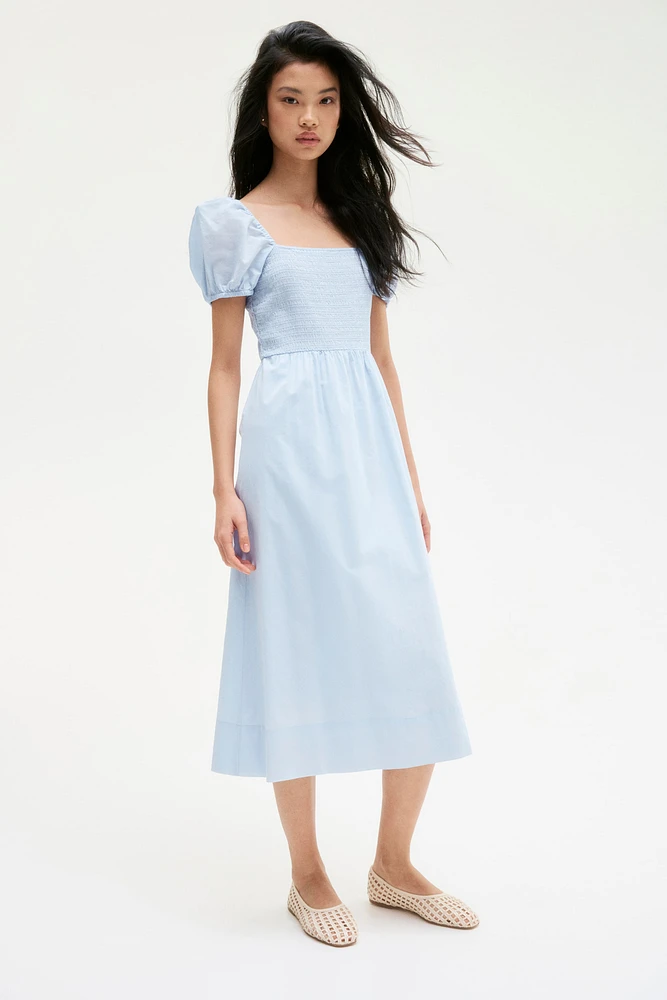 Puff-Sleeved Cotton Dress