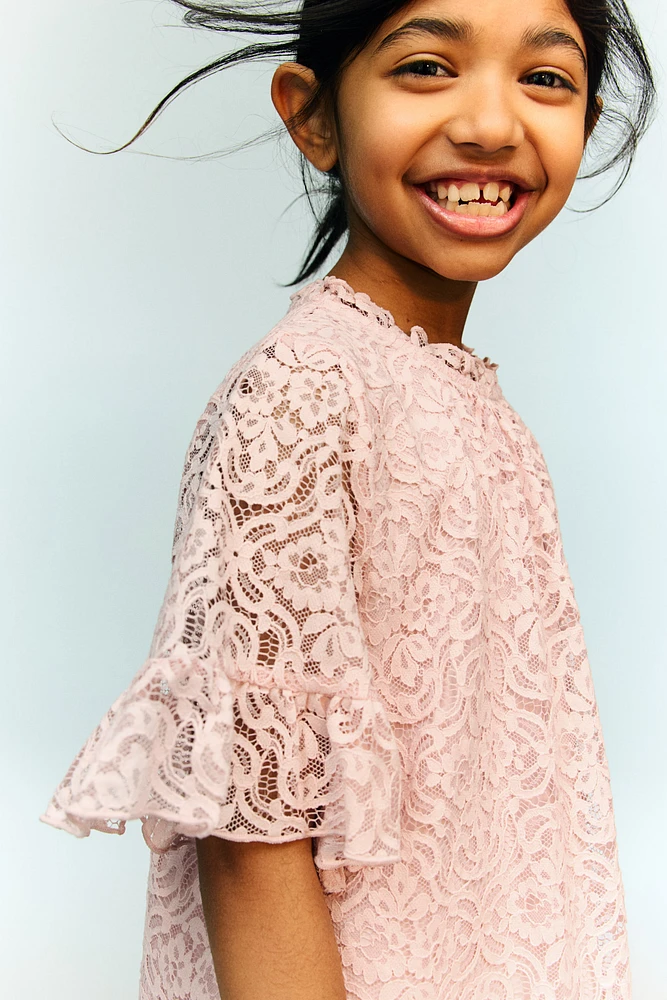 Ruffle-Trimmed Lace Dress