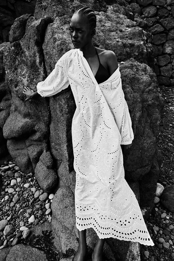 Eyelet-Embroidered Dress with Tie Belt