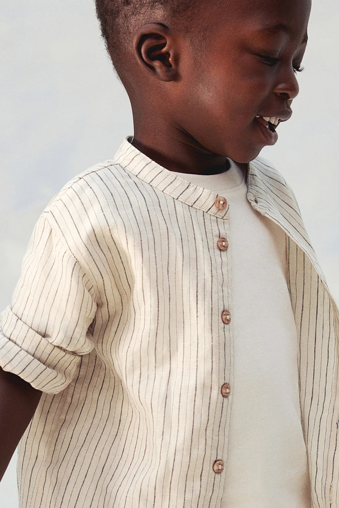 Linen-blend Band Collar Shirt