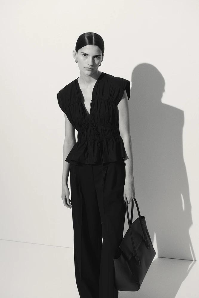 Blouse en popeline avec cordons de serrage