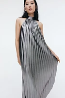 Pleated Tie-Neck Dress