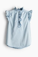 Flutter-sleeved Denim Blouse