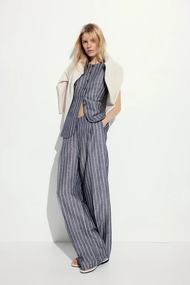 Wide-Leg Linen-Blend Pants