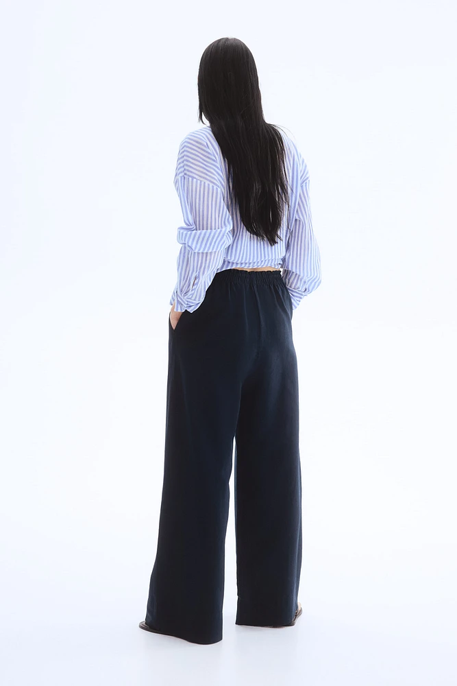 Wide-Leg Linen-Blend Pants