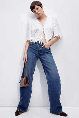 Cropped Blouse with Eyelet Embroidery