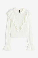 Ruffle-trimmed Pointelle-knit Sweater