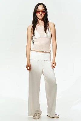 Foldover-Waist Linen-Blend Pants