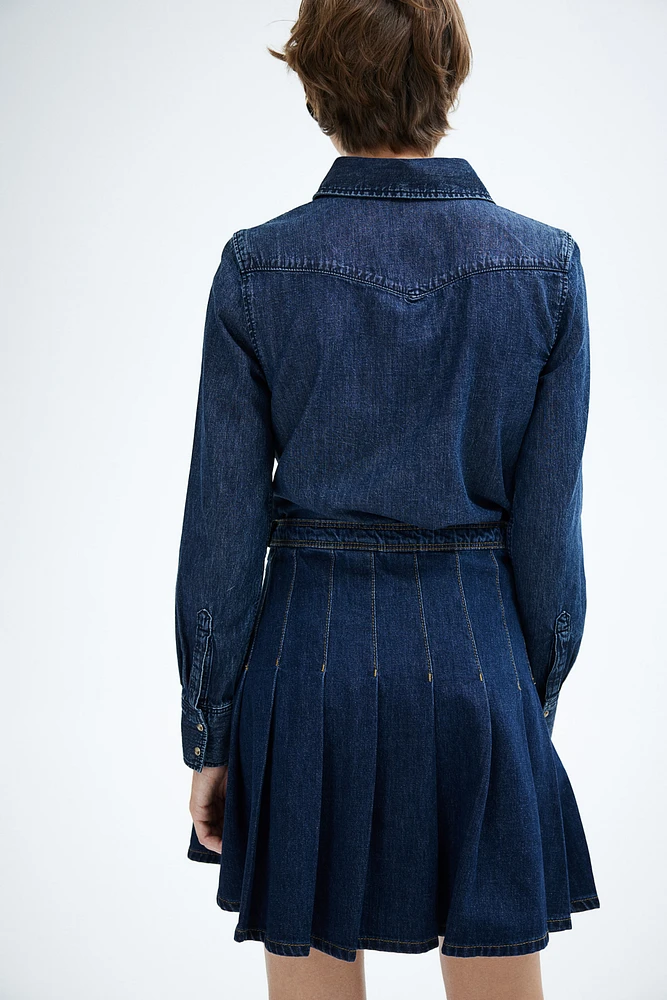 Pleated Denim Skirt