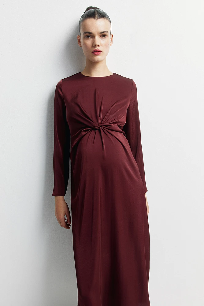 MAMA Draped Knot-Detail Satin Dress