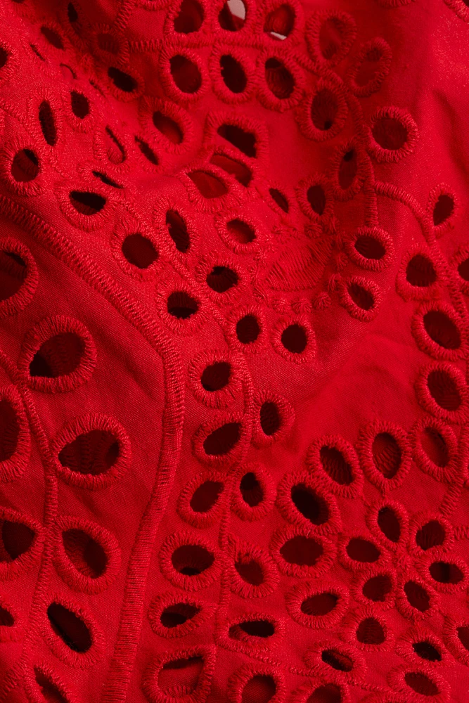 Dress with Eyelet-Embroidered Sleeves