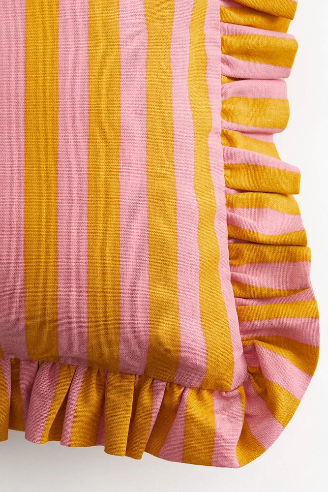 Ruffle-Trimmed Cotton Cushion Cover