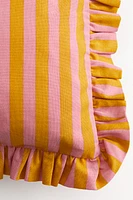 Ruffle-Trimmed Cotton Cushion Cover