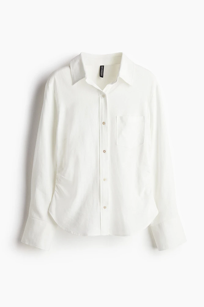 Gathered linen-blend shirt