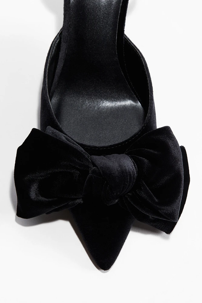 Bow-Detail Velour Pumps