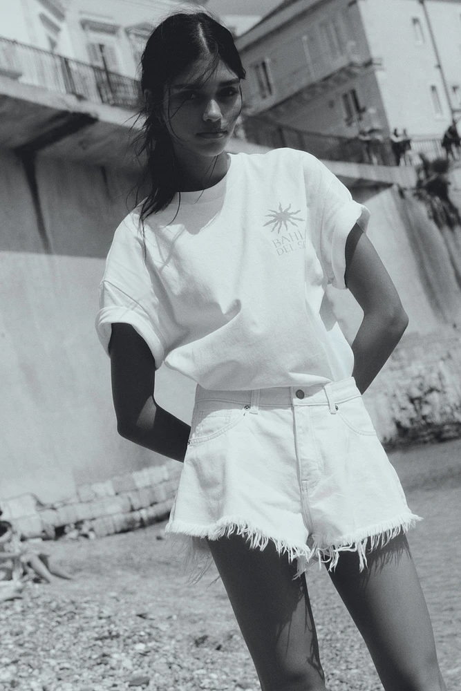 Frayed-Edge Denim Shorts
