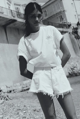 Frayed-Edge Denim Shorts