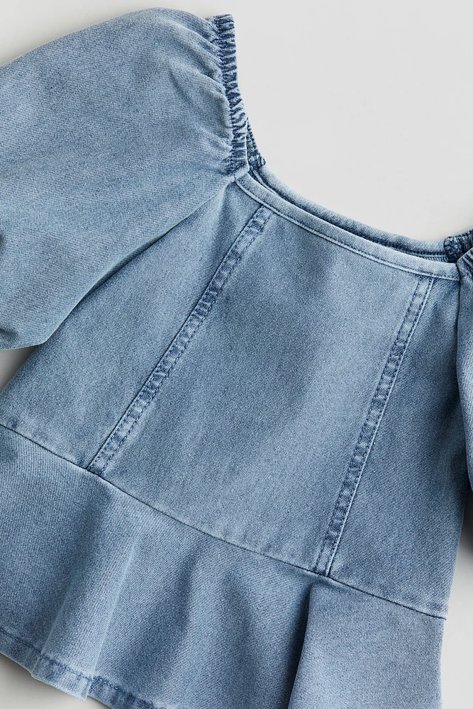 Denim-look Peplum Blouse