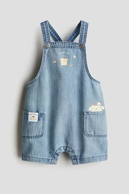 Printed denim dungaree shorts