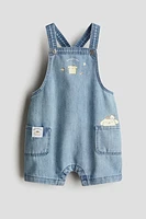 Printed denim dungaree shorts