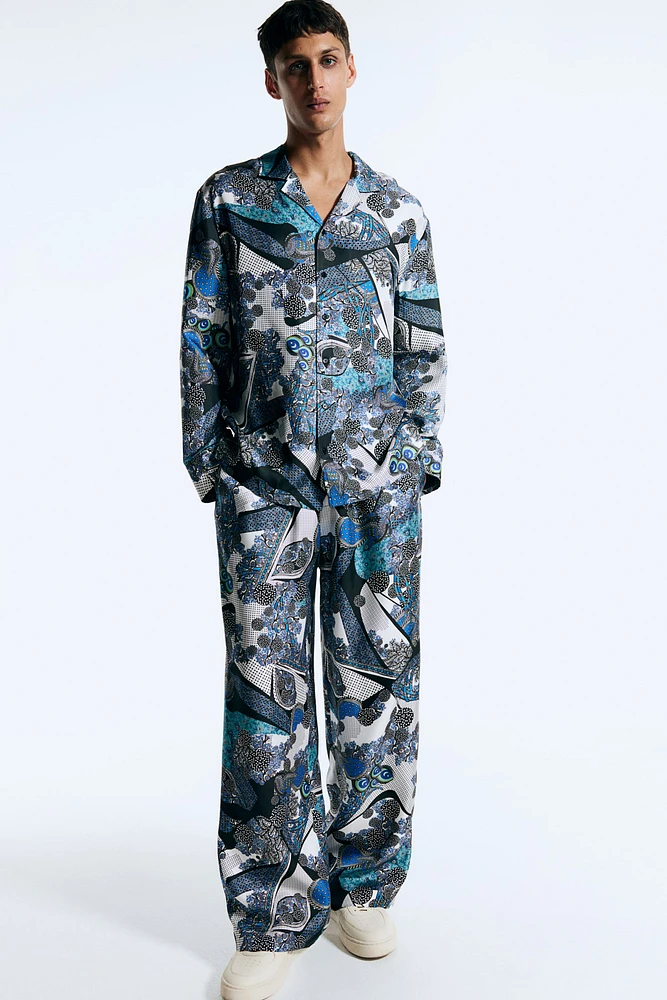 Abstract-Patterned Silk Pajama Pants