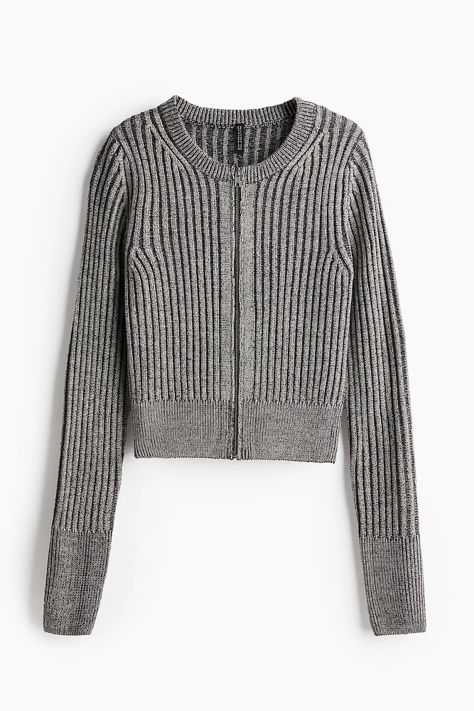 Rib-Knit Cardigan with Zipper