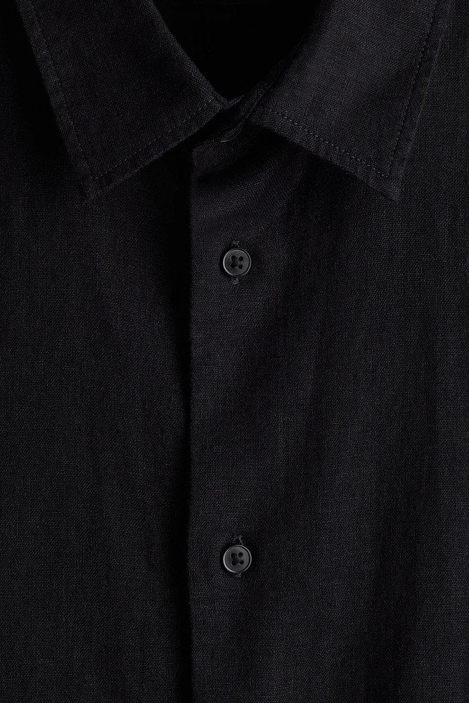 Chemise à manches courtes ample en lin mélangé