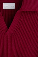 Rib-Knit Polo Sweater