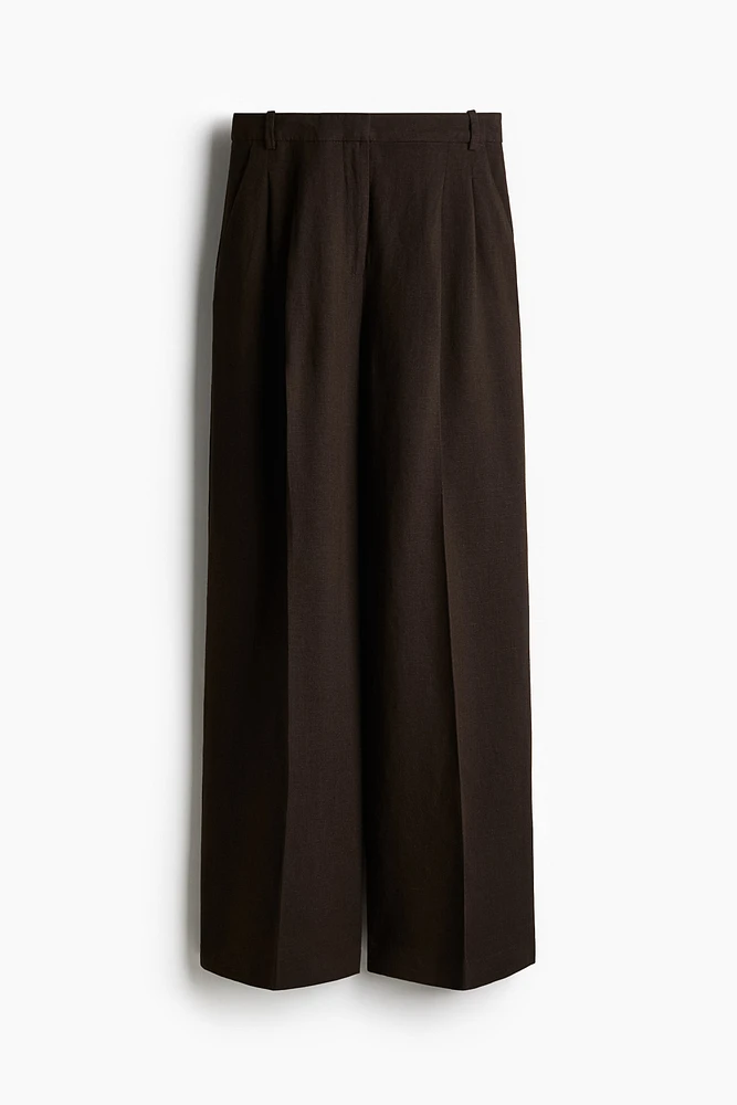 Wide-Leg Linen-Blend Pants