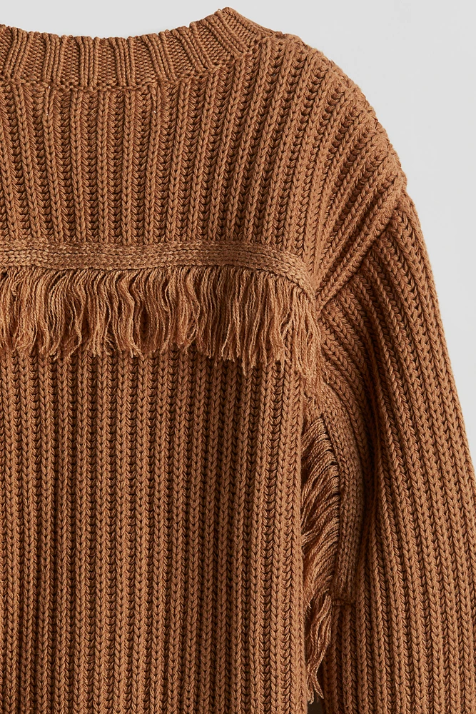 Fringe-Trimmed Rib-Knit Sweater