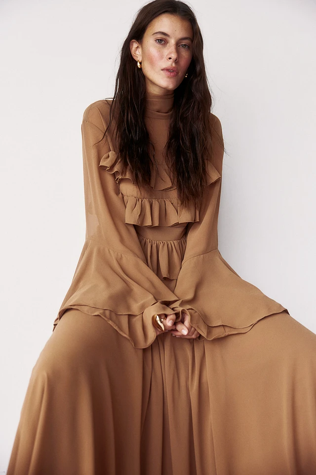 H&M Ruffle-Trimmed Chiffon Dress | MainPlace Mall