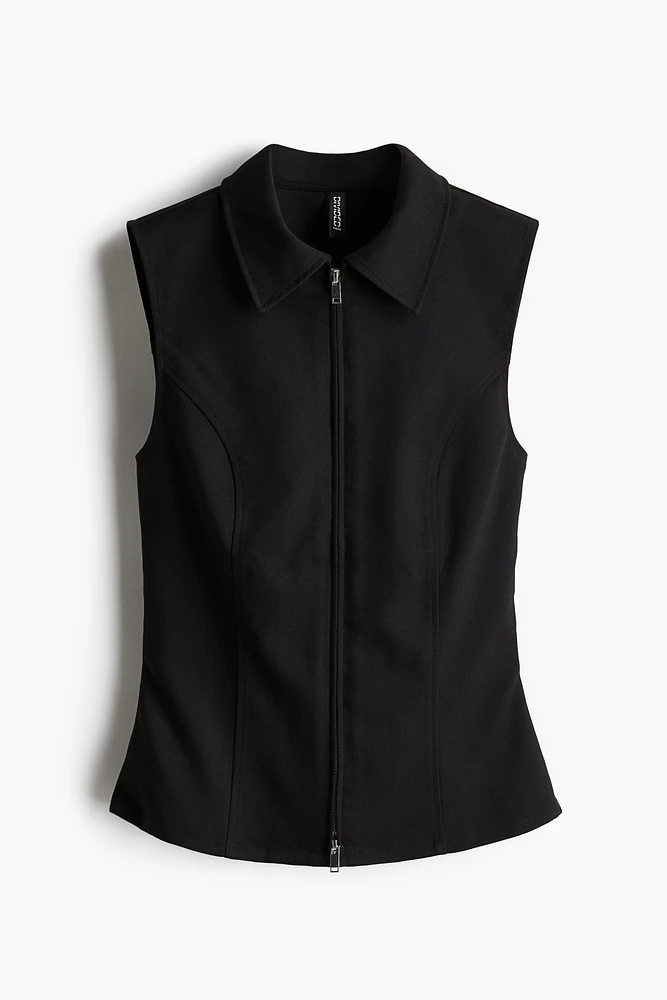 Zip-Front Sleeveless Top with Collar