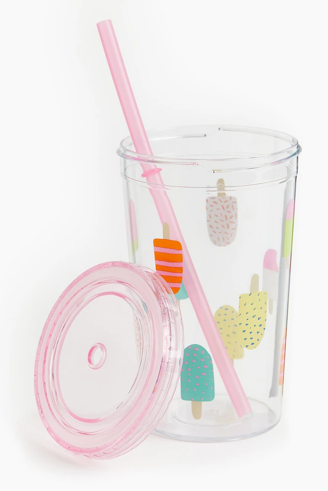 Patterned Plastic Mug with Straw