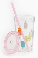 Patterned Plastic Mug with Straw
