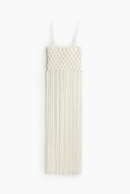 Fringe-trimmed Fishnet Dress