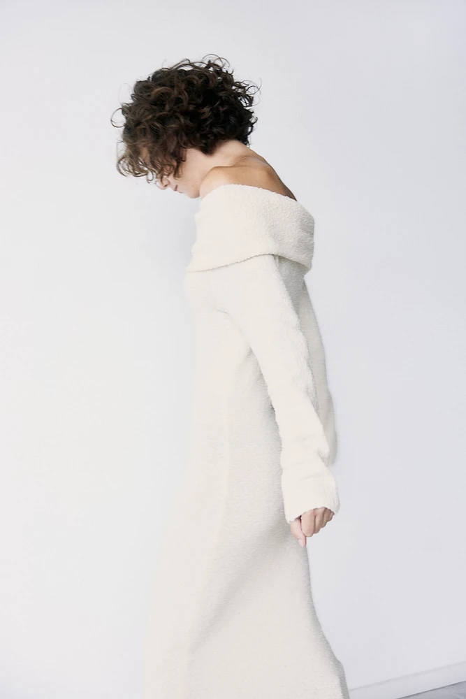 Bouclé-Knit Off-the-Shoulder Dress