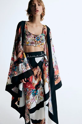 Silk-Blend Floral-Motif Cape