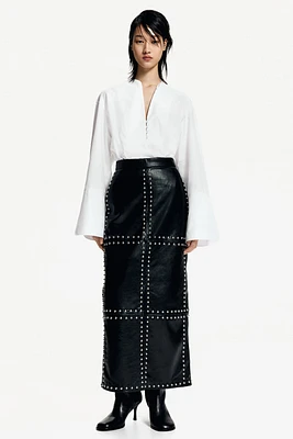 Stud-Embellished Coated Skirt