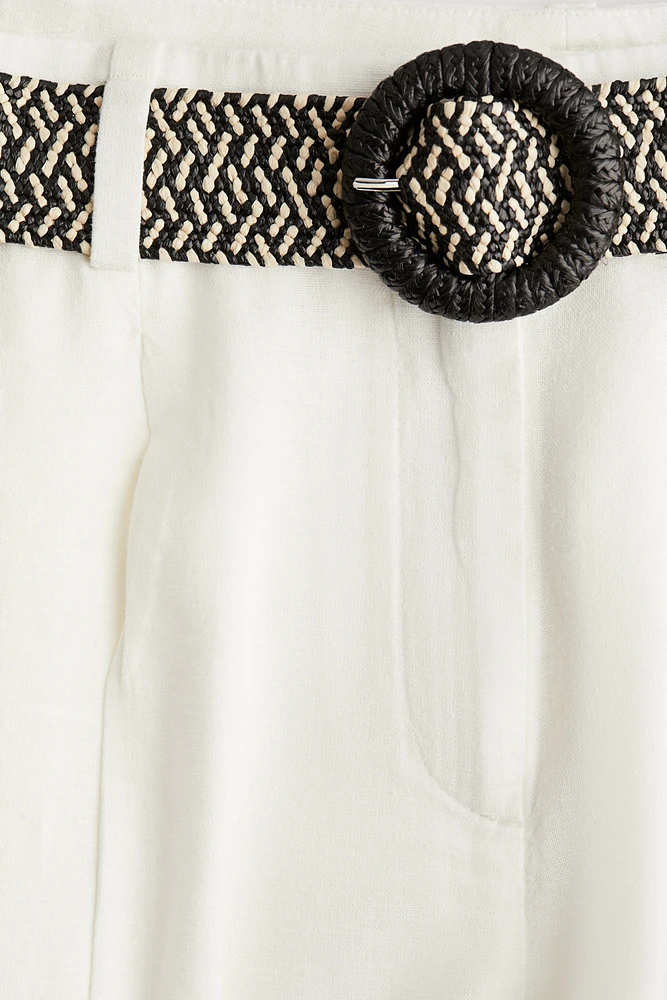 Linen-Blend Pants with Belt