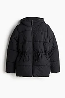 Oversized drawstring-waist puffer jacket