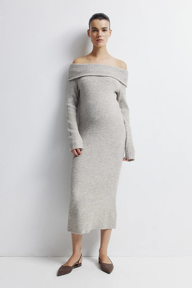 MAMA Rib-Knit Off-the-Shoulder Dress