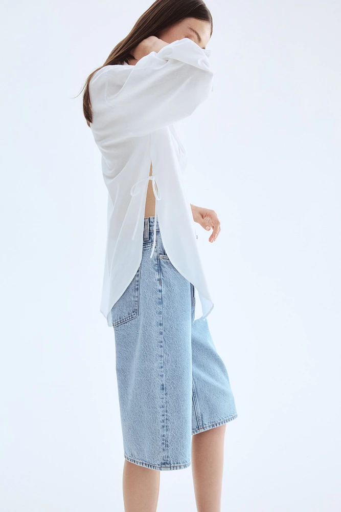 Tie-Detail Linen-Blend Shirt