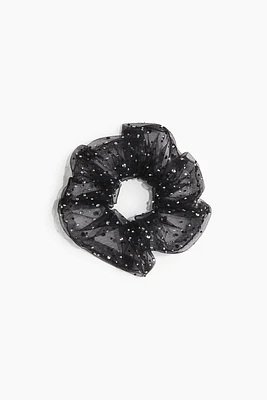 Rhinestone-Embellished Mesh Scrunchie