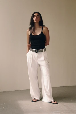 Linen-Blend Pants with Belt