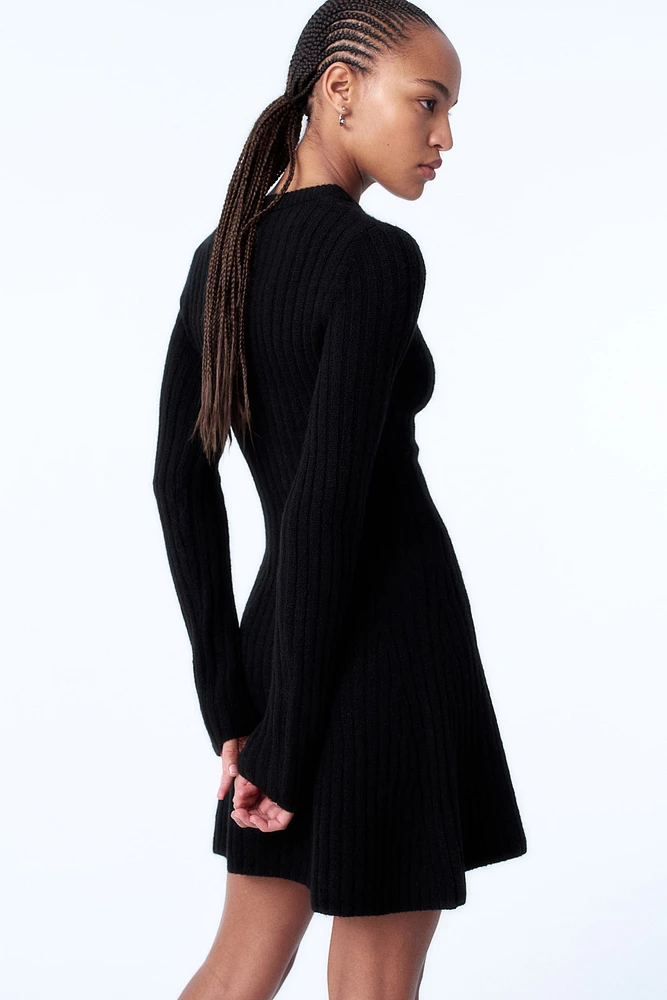 Rib-knit Dress with Flared Skirt