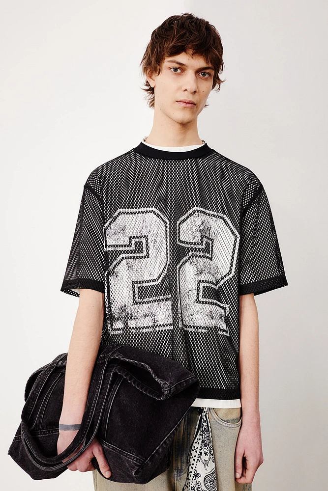 Oversized Fit Printed Mesh T-Shirt