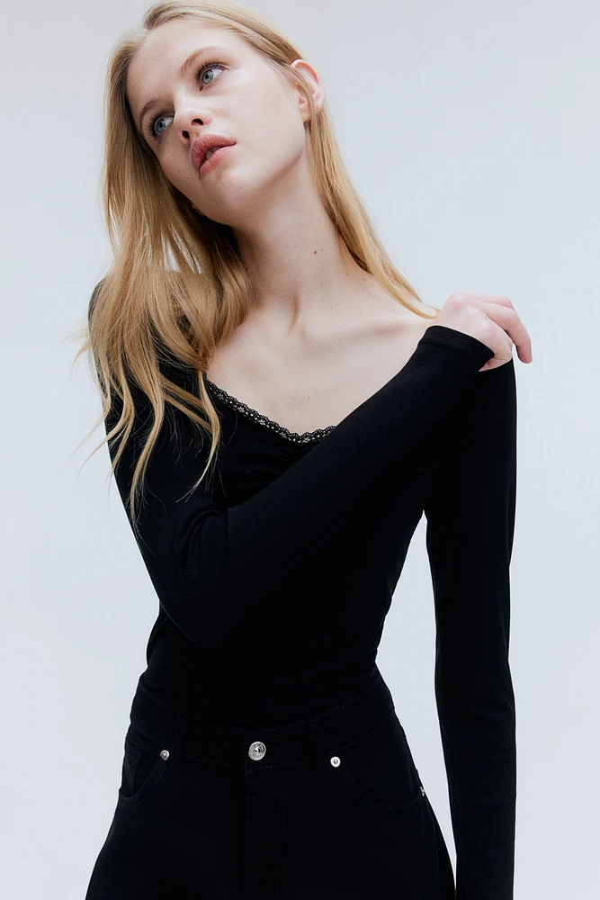 Lace-Trimmed Ribbed Top