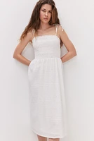 Tie-shoulder-strap Smocked Dress