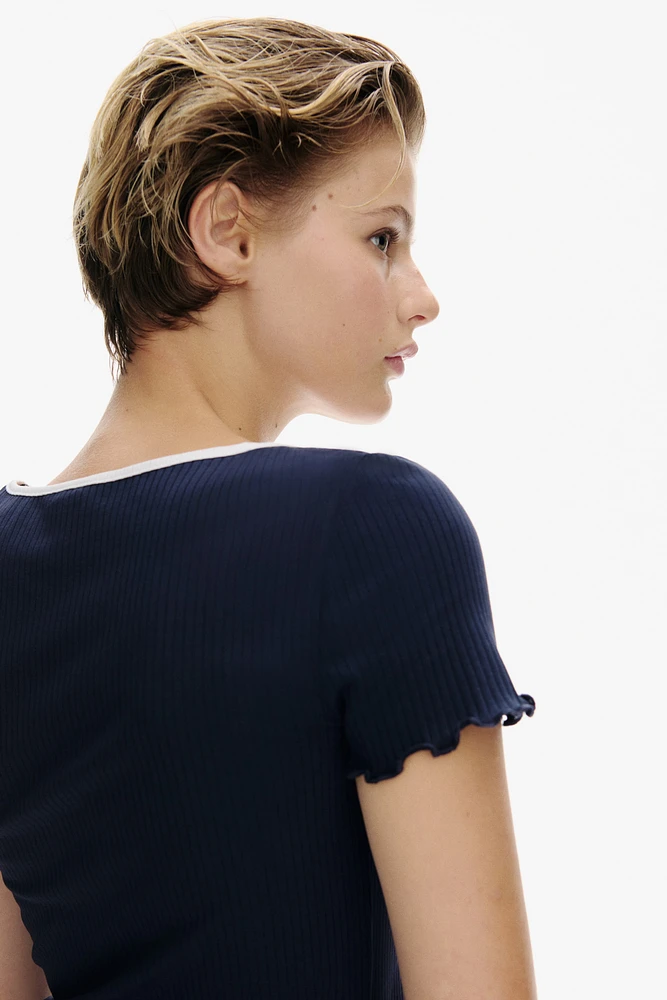 Overlocked-Trim Dress with Flared Skirt