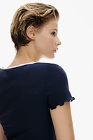 Overlocked-Trim Dress with Flared Skirt